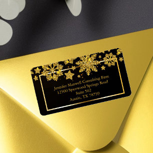 Étiquette Chic Christmas Snowflake Black Gold Adresse de ret