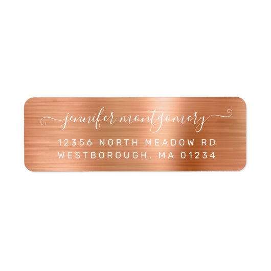 Étiquette Chic Copper Brushed Metal Return Address Label (Devant)