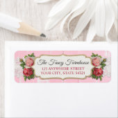 Étiquette Chic Démodé Bois Rustique Rose Floral Adresse de R (En situation)