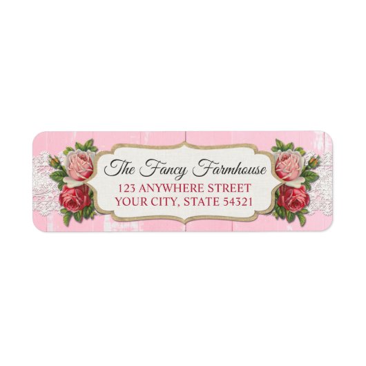 Étiquette Chic Démodé Bois Rustique Rose Floral Adresse de R (Devant)