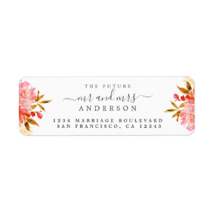 Étiquette Chic Floral Future M. Mme Mariage Retour Adresse