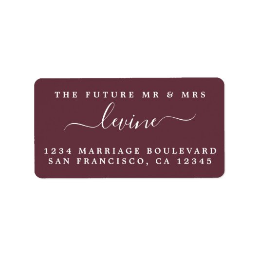 Étiquette Chic Future M. Mme Burgundy Mariage Retour Adresse (Devant)