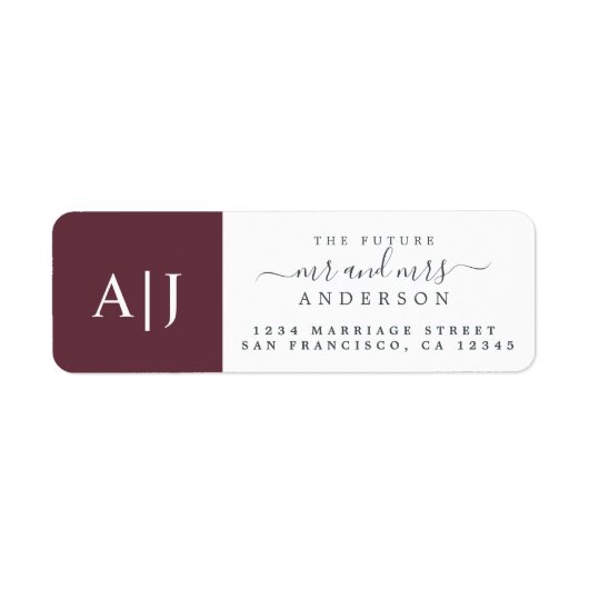 Étiquette Chic Future M. Mme Monogram Mariage Retour Adresse (Devant)