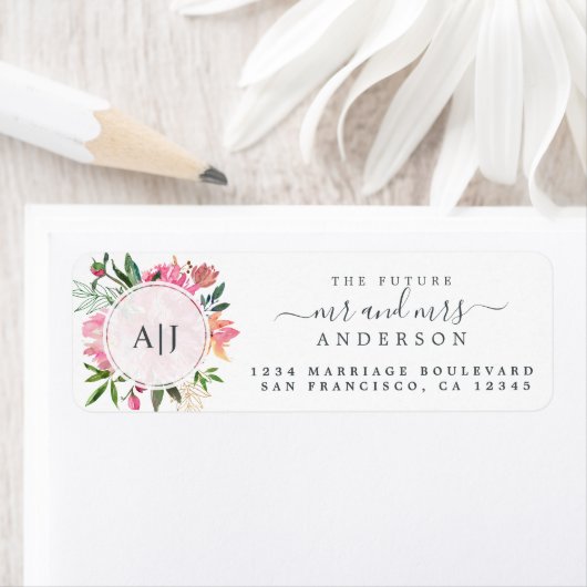 Étiquette Chic Future M. Mme Monogram Mariage Retour Adresse (En situation)