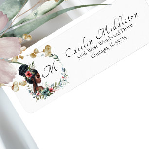 Étiquette Chic Girl & Floral Wreath Monogram Adresse de reto