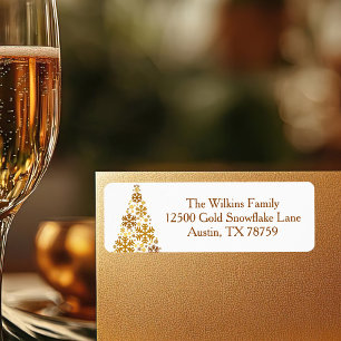 Étiquette Chic Gold Snowflakes Christmas Tree Adresse de ret
