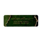 Étiquette Chic Green Agate Gold Script Monogramme Adresse (Devant)