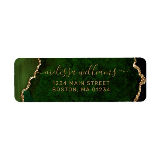 Étiquette Chic Green Agate Gold Script Monogramme Adresse (Devant)