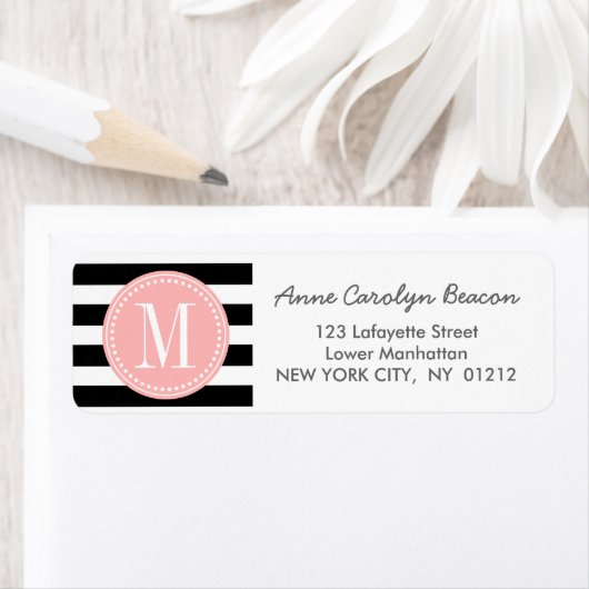Étiquette Chic Grilles Noir & Blanc Personnalisé Monogramme (En situation)