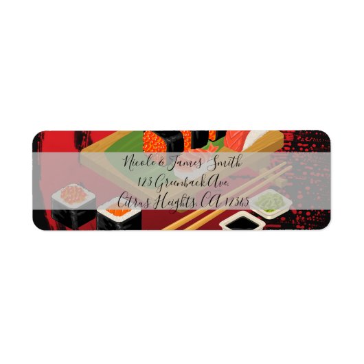 Étiquette Chic Modern Elegant Black & Red Sushi Party Event (Devant)