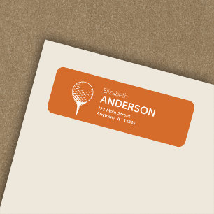 Étiquette Chic Modern Golf Ball & Tee Orange Adresse de reto