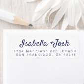 Étiquette Chic Navy Blue Script Mariage Adresse de retour (En situation)