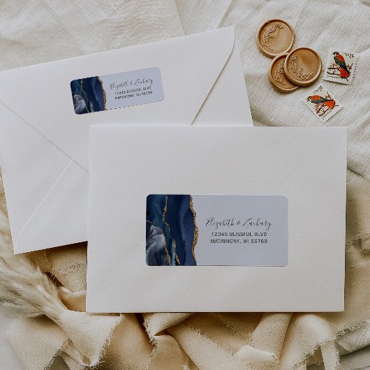 Étiquette Chic Navy Pale Blue Gold Wedding Return Address