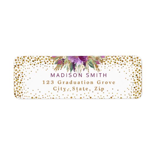 Étiquette Chic Parties scintillant Aquarelle Fleurs or Confe (Devant)