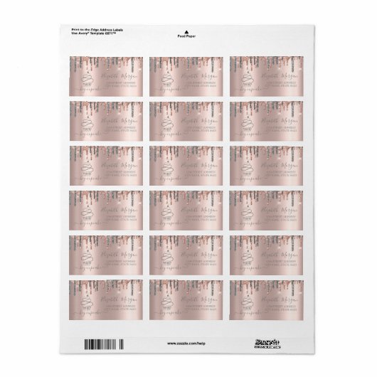 Étiquette Chic Parties scintillant Argent Lecteurs Rose Cupc (Feuille entière)