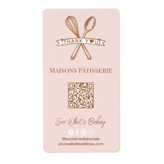 Étiquette Chic Pink Whisk Spoon Thank You QR Code Bakery Box (Devant)