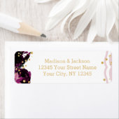 Étiquette Chic Purple Floral & Gold Mariage Adresse de retou (En situation)