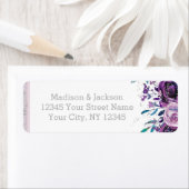 Étiquette Chic Purple Floral & Mariage Argent Adresse de ret (En situation)