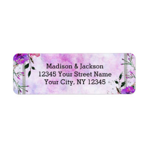 Étiquette Chic Purple Floral & Mariage Argent Adresse de ret