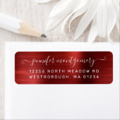 Étiquette Chic Red Brushed Metal Return Address Label (En situation)