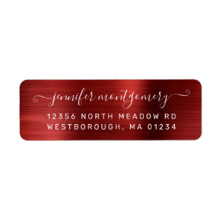 Étiquette Chic Red Brushed Metal Return Address Label