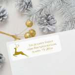 Étiquette Chic Reindeer White Gold Christmas Adresse de reto<br><div class="desc">Un élégant renne d'or saute à côté de votre adresse de retour sur ces étiquettes de messagerie de cartes de Noël blanches. L'accessoire de vacances parfait avec nos cartes de voeux Tis the Season.</div>