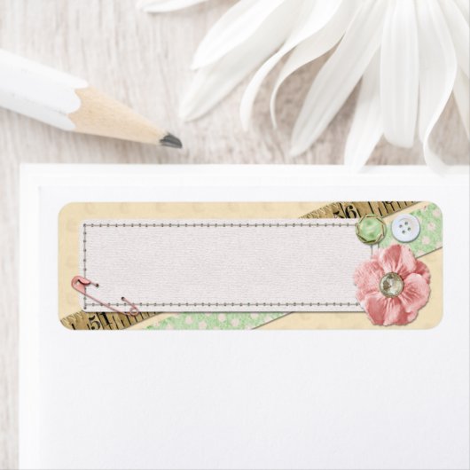 Étiquette Chic rose Chic Shabby, Boutons et Ruban (En situation)