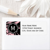 Étiquette Chic rose clair noir et blanc fleuri Monogramme (En situation)