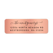 Étiquette Chic Rose Gold Black Script Metal Adresse de retou (Devant)