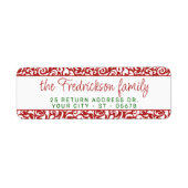 Étiquette Chic rouge foncé blanc Damas Floral Art Motif (Devant)