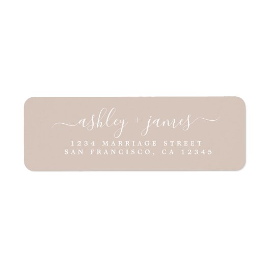 Étiquette Chic Script Almond Peach Mariage Adresse de retour (Devant)