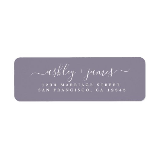 Étiquette Chic Script Ash Purple Mariage Adresse de retour (Devant)