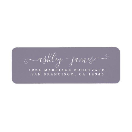 Étiquette Chic Script Ash Purple Mariage Adresse de retour (Devant)