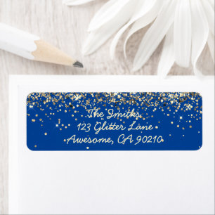Étiquette Chic Script Blue Parties scintillant Mariage Adres