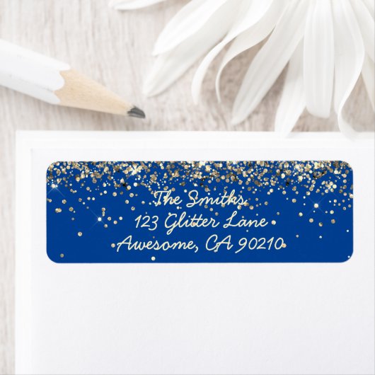 Étiquette Chic Script Blue Parties scintillant Mariage Adres (En situation)