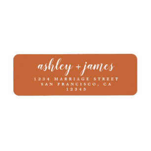 Étiquette Chic Script Burnt Orange Mariage Adresse de retour