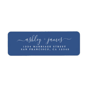 Étiquette Chic Script Classic Blue Mariage Adresse de retour