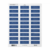 Étiquette Chic Script Classic Blue Mariage Adresse de retour (Feuille entière)