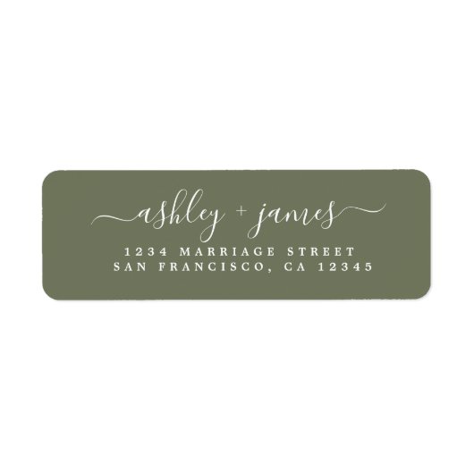 Étiquette Chic Script Dark Green Mariage Adresse de retour (Devant)
