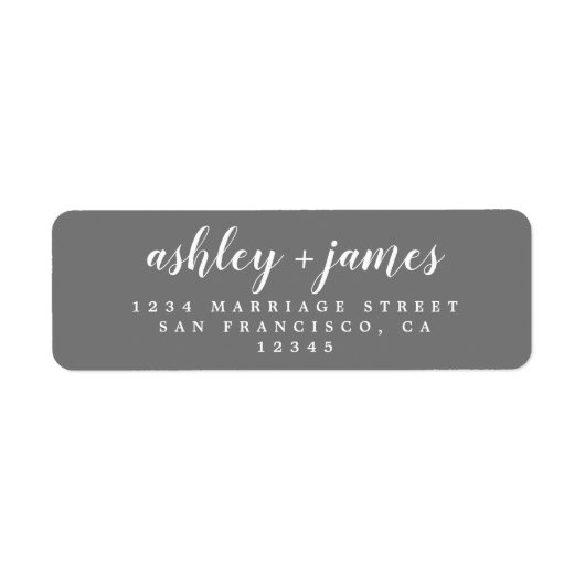 Étiquette Chic Script Dark Grey Mariage Adresse de retour (Devant)