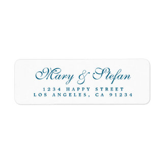 Étiquette Chic Script Dodger Blue Mariage Adresse de retour
