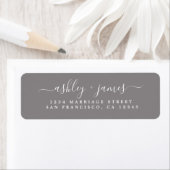 Étiquette Chic Script Flannel Grey Mariage Adresse de retour (En situation)