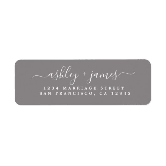 Étiquette Chic Script Flannel Grey Mariage Adresse de retour (Devant)