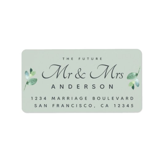Étiquette Chic Script Foliage Future M. Mme Mariage Adresse (Devant)