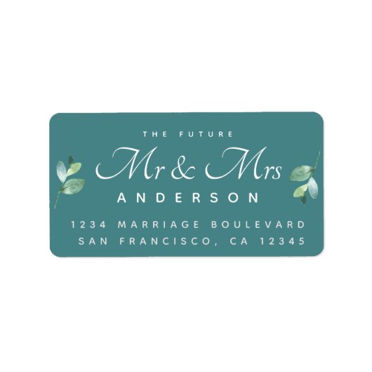 Étiquette Chic Script Foliage Future M. Mme Mariage Adresse (Devant)