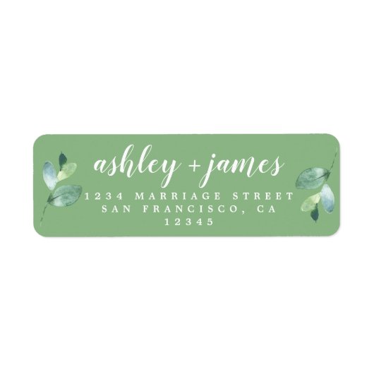 Étiquette Chic Script Foliage Green Adresse de retour (Devant)