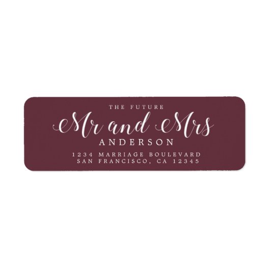 Étiquette Chic Script Futur M. Mme Adresse de Retour Mariage (Devant)