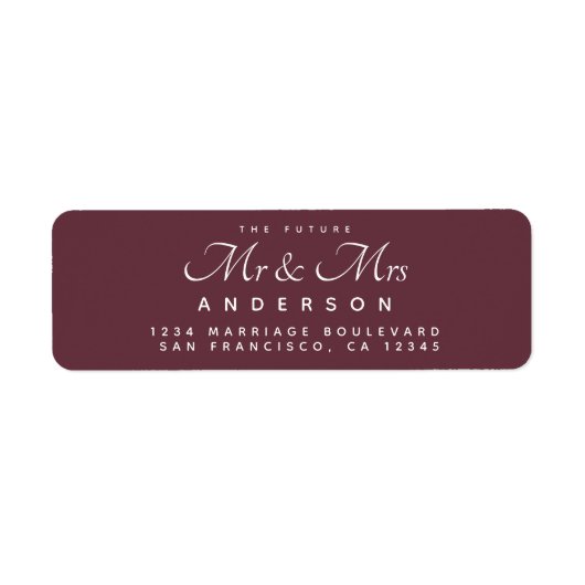 Étiquette Chic Script Future M. Mme Burgundy Adresse de reto (Devant)