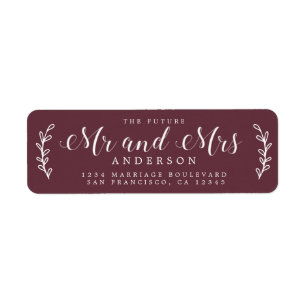 Étiquette Chic Script Future M. Mme Burgundy Adresse de reto