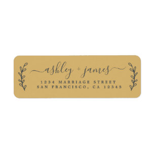 Étiquette Chic Script Gold Yellow Mariage Adresse de retour